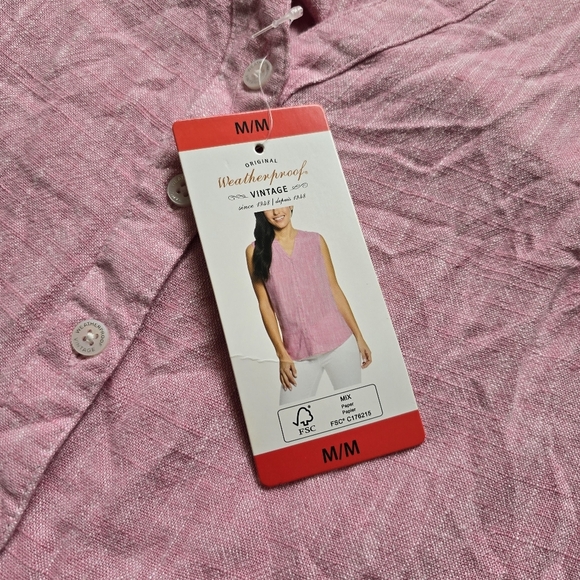 50. NWT Linen Blend Sleeveless Button Down Soft Pink Weatherproof Vintage - Picture 4 of 7
